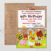 Barnyard Farm Animals Burlap Birthday Invitation Kaart (Voorkant / Achterkant)