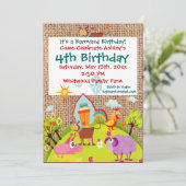 Barnyard Farm Animals Burlap Birthday Invitation Kaart (Staand voorkant)