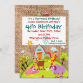 Barnyard Farm Animals Burlap Birthday Invitation Kaart (Voorkant / Achterkant)