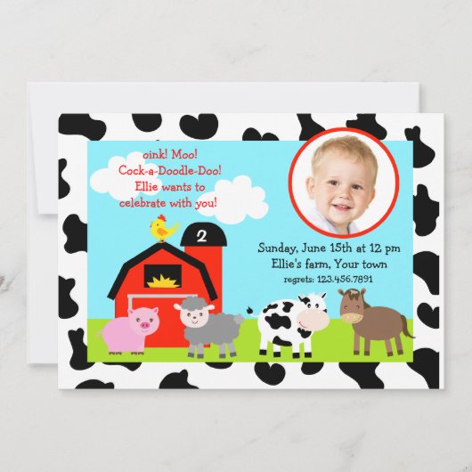 Barnyard Farm Animals Foto Birthday Invitation Kaart (Voorkant)