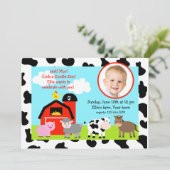 Barnyard Farm Animals Foto Birthday Invitation Kaart (Staand voorkant)
