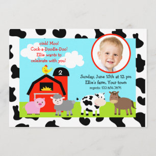 Barnyard Farm Animals Foto Birthday Invitation Kaart