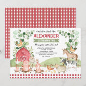 Barnyard Farm Animals Greenery Verjaardagsfeest Kaart (Voorkant / Achterkant)