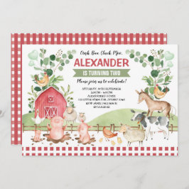 Barnyard Farm Animals Greenery Verjaardagsfeest Kaart