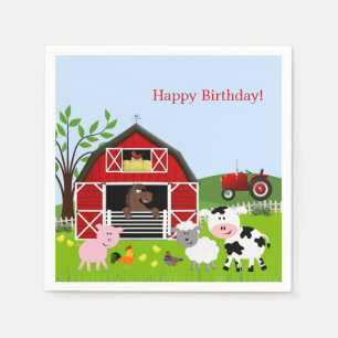 Barnyard Farm Animals Verjaardag Papier Servetten