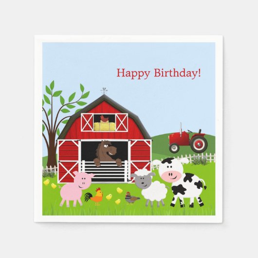 Barnyard Farm Animals Verjaardag Papier Servetten (Voorkant)