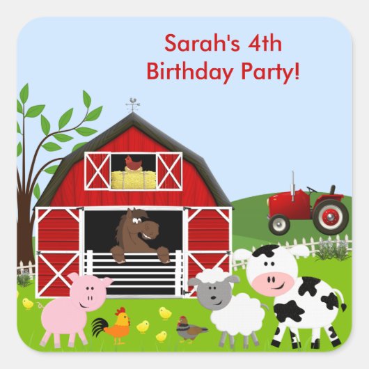 Barnyard Farm Animals Verjaardagsfeest Sticker (Voorkant)