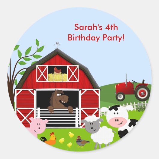 Barnyard Farm Animals Verjaardagsfeest Sticker (Voorkant)