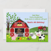 Barnyard Farm Animals Verjaardagsfeestuitnodiginge Kaart (Voorkant)