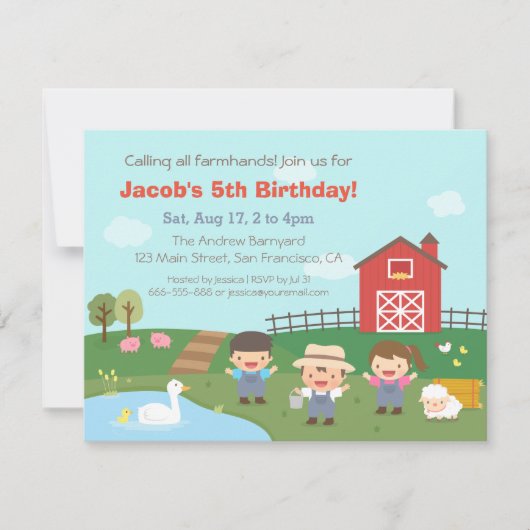 Barnyard Farmhands Kids Birthday Party Invitations Kaart (Voorkant)