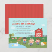 Barnyard Farmhands Kids Birthday Party Invitations Kaart (Voorkant / Achterkant)