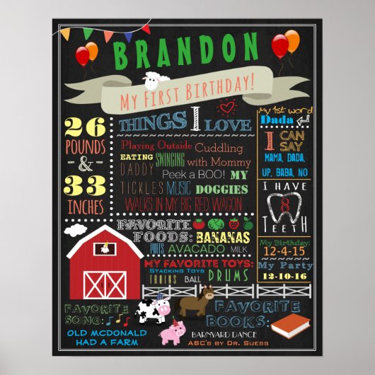 Barnyard First Birthday Poster 16x20 (Voorkant)