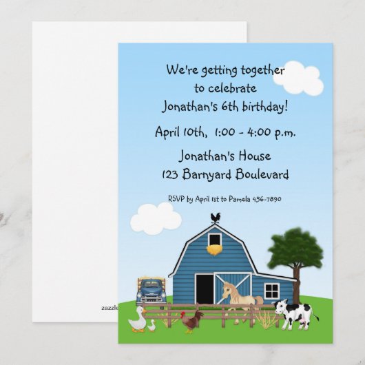 Barnyard Friends Birthday Invitation Kaart (Voorkant / Achterkant)