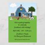 Barnyard Friends, Green, Birthday Invitation Kaart<br><div class="desc">Een leuke uitnodiging voor verjaardagsfeestjes met een kerkthema.  Het ontwerp bevat een blauwe schuur en hobbydieren op een groene achtergrond.  Gemakkelijk aan te passen met de details van uw gebeurtenis.  De uitnodigingen komen met witte enveloppen en uw keus van document. Graphics ©http://www.delightful-doodles.com/</div>