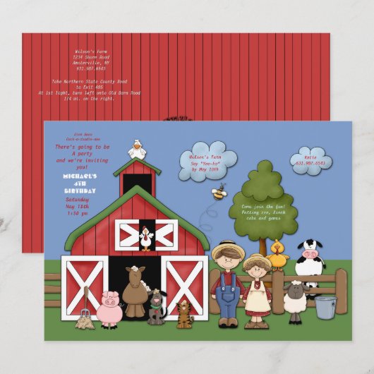 Barnyard Friends Invitation Kaart (Voorkant / Achterkant)