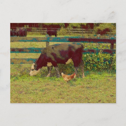 Barnyard Friends Koe & Chicken Briefkaart (Voorkant)