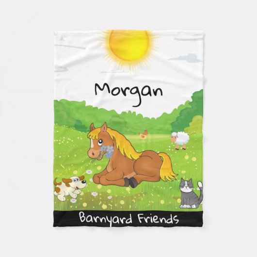 Barnyard Friends Pony, Cat, Dog, Chicken, Lamb Fleece Deken (Voorkant)