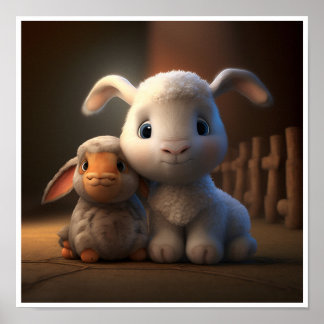 Barnyard Friends Serie - Knuffel Konijn en Lammetj Poster