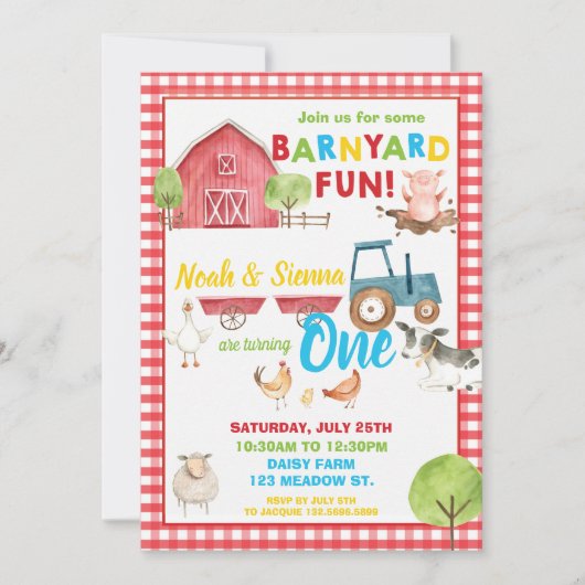 Barnyard Fun 1e Verjaardagsfeest Boerderijdieren T Kaart (Voorkant)