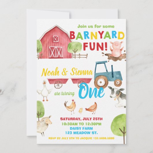 Barnyard Fun 1e Verjaardagsfeest Boerderijdieren T Kaart (Voorkant)