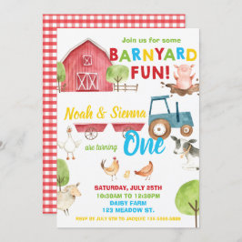 Barnyard Fun 1e Verjaardagsfeest Boerderijdieren T Kaart