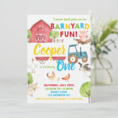 Barnyard Fun 1e Verjaardagsfeestje Boerderij Diere Kaart (Staand voorkant)