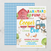 Barnyard Fun 1e Verjaardagsfeestje Boerderij Diere Kaart (Voorkant / Achterkant)