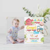 Barnyard Fun 1e Verjaardagsfeestje Boerderijdieren Kaart (Staand voorkant)
