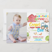 Barnyard Fun 1e Verjaardagsfeestje Boerderijdieren Kaart (Voorkant)