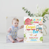 Barnyard Fun 1e Verjaardagsfeestje Boerderijdieren Kaart (Staand voorkant)