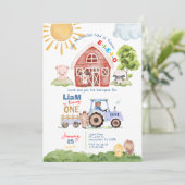 Barnyard Fun 1st Birthday Fotouitnodiging Kaart (Staand voorkant)