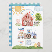 Barnyard Fun 1st Birthday Fotouitnodiging Kaart (Voorkant / Achterkant)