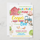 Barnyard Fun 1st Birthday Party Farm Animals Kaart (Voorkant)