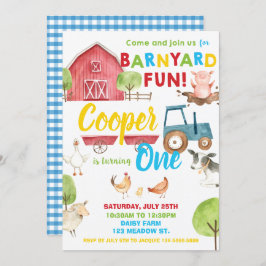 Barnyard Fun 1st Birthday Party Farm Animals Kaart