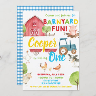 Barnyard Fun 1st Birthday Party Farm Animals Kaart