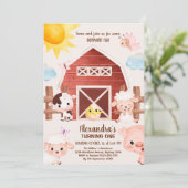 Barnyard Fun 1st Birthday Party Farm Animals Kaart (Staand voorkant)