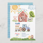 Barnyard Fun 1st Verjaardag Uitnodiging (Voorkant / Achterkant)