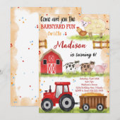 Barnyard Fun Farm Animals Verjaardag Uitnodiging (Voorkant / Achterkant)