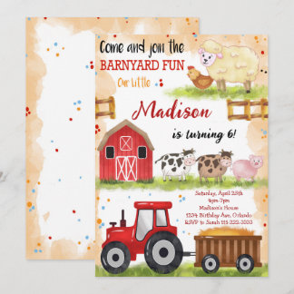 Barnyard Fun Farm Animals Verjaardag Uitnodiging