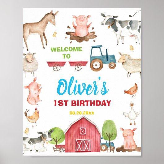 Barnyard Fun Party Boerderij Animal Birthday Welko Poster (Voorkant)