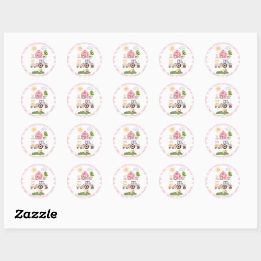 Barnyard Fun Pink 2nd Birthday  Ronde Sticker (Vel)