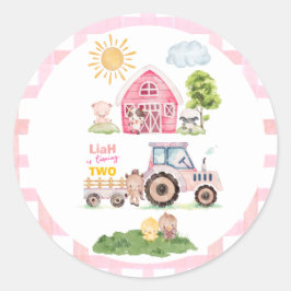 Barnyard Fun Pink 2nd Birthday  Ronde Sticker