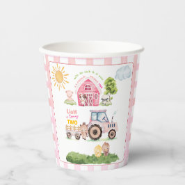 Barnyard Fun Roze 2de Verjaardag Papieren Bekers