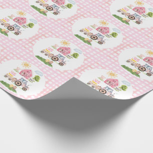 Barnyard Fun Roze 2e Verjaardag Cadeaupapier