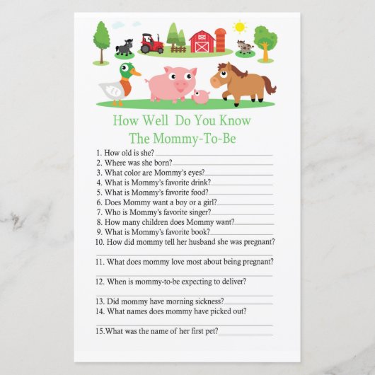 Barnyard Hoe goed ken je het baby shower spel? (Voorkant)