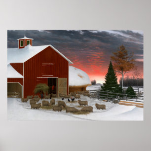 Barnyard in Winter Poster
