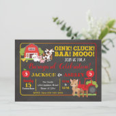 Barnyard Joint Birthday Invitation Kaart (Staand voorkant)