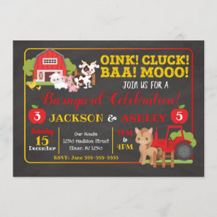 Barnyard Joint Birthday Invitation Kaart