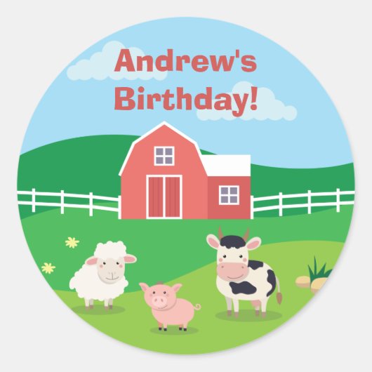 Barnyard met Dieren Verjaardagsfeestje Favor Stick Ronde Sticker (Voorkant)