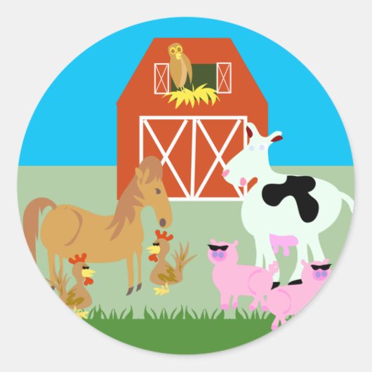Barnyard Party Ronde Sticker (Voorkant)